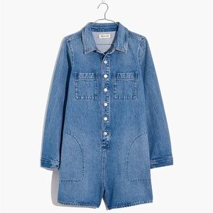NWT Madewell Denim Long Sleeve Romper in Burnham Wash size XS